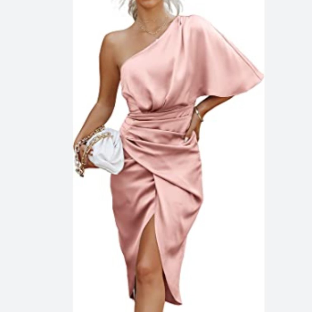 Satin One Shoulder Midi Dress Size Small